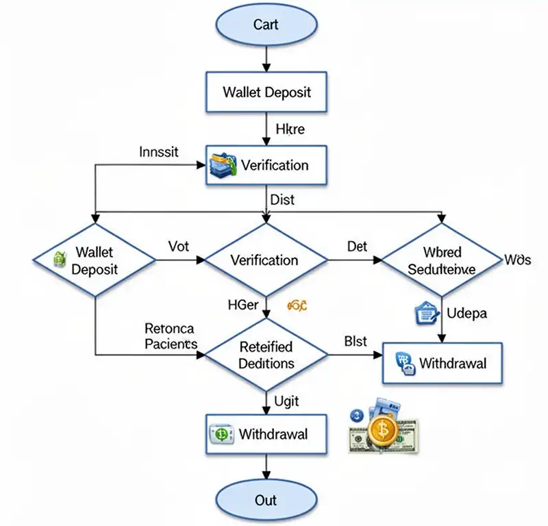 A flow chart showing wallet deposit, verification and withdrawal route decisions.
